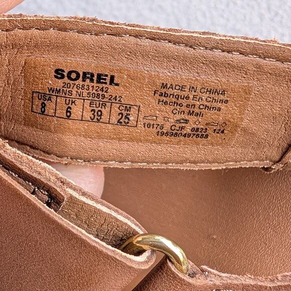 NWOT Sorel Joanie IV Y-Strap Wedge Brown Leather Platform Sandals, size 8 - Picture 3 of 6